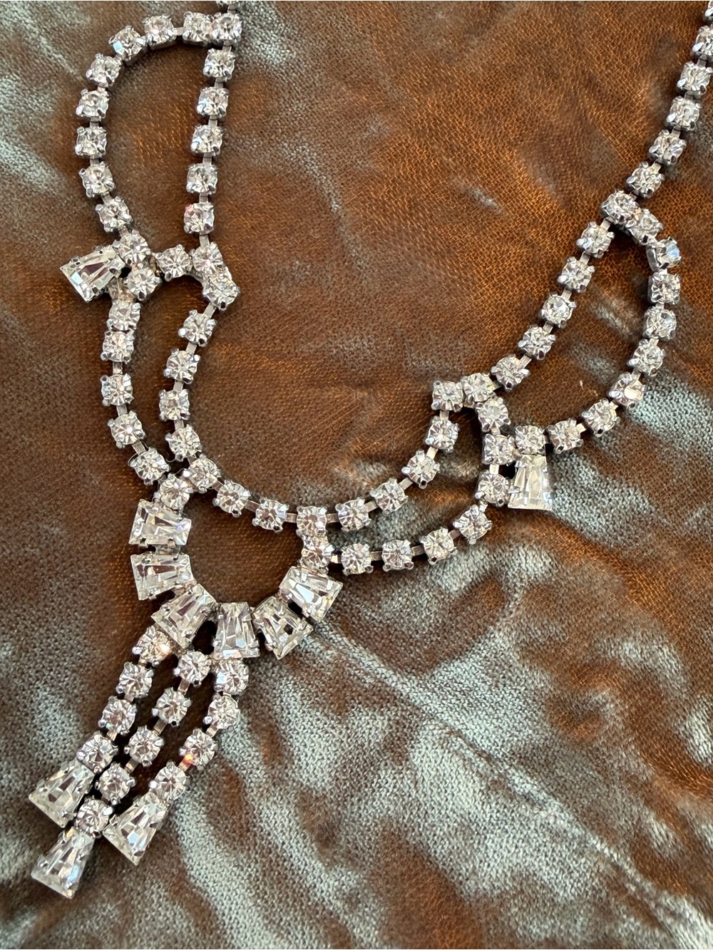 Sparkling Clear Crystal Festoon Drop Necklace - Silver Finish